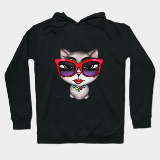 Cat with Red Glasses Checking Everything Out Hoodie